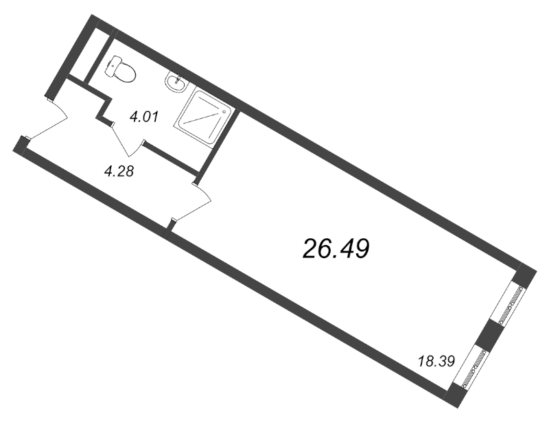 Квартира-студия, 26.1 м² в ЖК "Начало" - планировка, фото №1