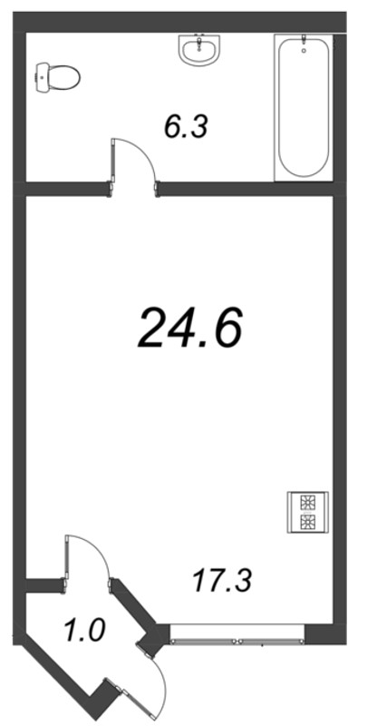 Квартира-студия, 34.9 м² - планировка, фото №2