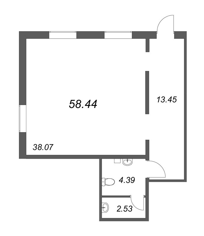 Помещение, 58.44 м² в ЖК "Юттери" - планировка, фото №1