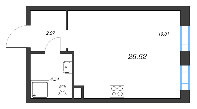 Квартира-студия, 26.52 м² - планировка, фото №1