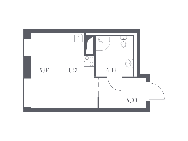 Квартира-студия, 21.5 м² в ЖК "Квартал Лаголово" - планировка, фото №1