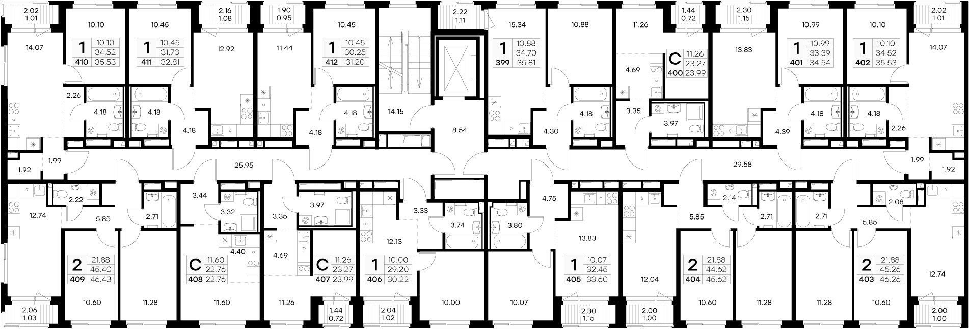 1-комнатная квартира, 31.2 м² - планировка этажа