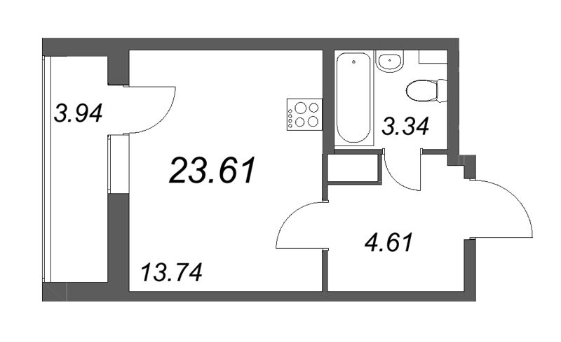 Квартира-студия, 23.61 м² в ЖК "Аквилон All in 3.0" - планировка, фото №1