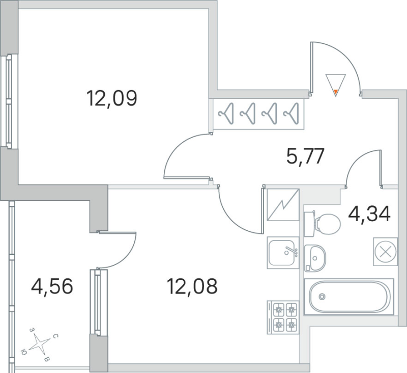 1-комнатная квартира, 34.28 м² в ЖК "ЮгТаун" - планировка, фото №1