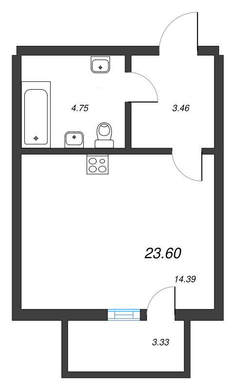 Квартира-студия, 23.6 м² - планировка, фото №1