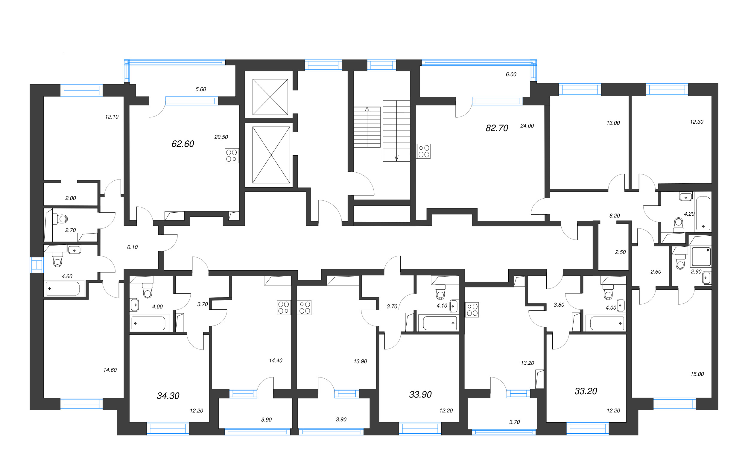 1-комнатная квартира, 33.2 м² в ЖК "М36" - планировка этажа