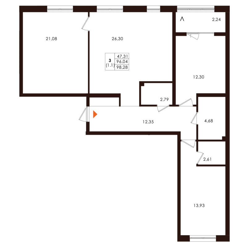 4-комнатная (Евро) квартира, 98.28 м² в ЖК "Лисино" - планировка, фото №1
