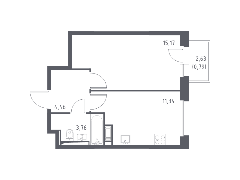 1-комнатная квартира, 35.52 м² - планировка, фото №1