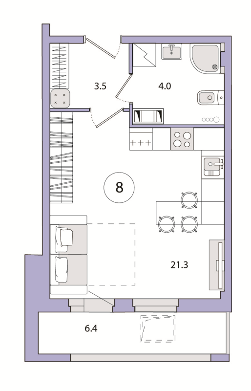 Квартира-студия, 35.2 м² - планировка, фото №1