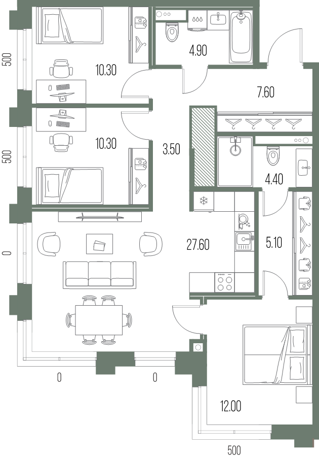 4-комнатная (Евро) квартира, 85.7 м² в ЖК "Легенда на Охте" - планировка, фото №1