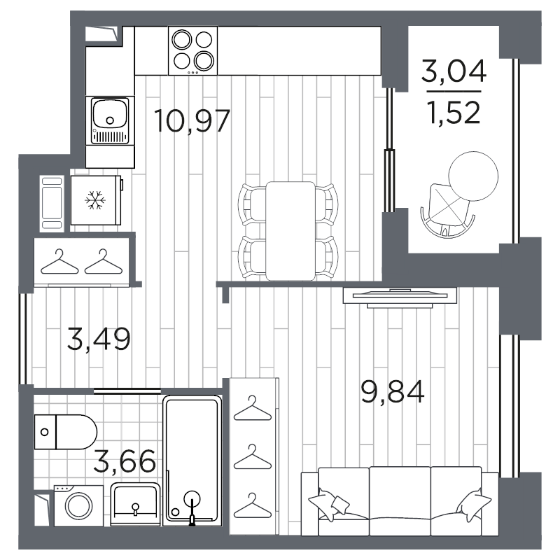 1-комнатная квартира, 29.48 м² в ЖК "Оптимист" - планировка, фото №1