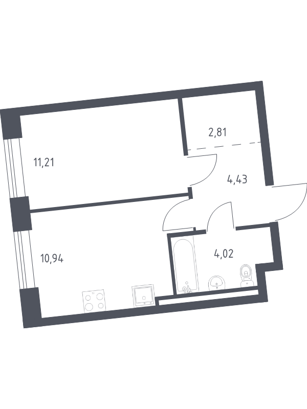 1-комнатная квартира, 33.41 м² в ЖК "Квартал Лаголово" - планировка, фото №1