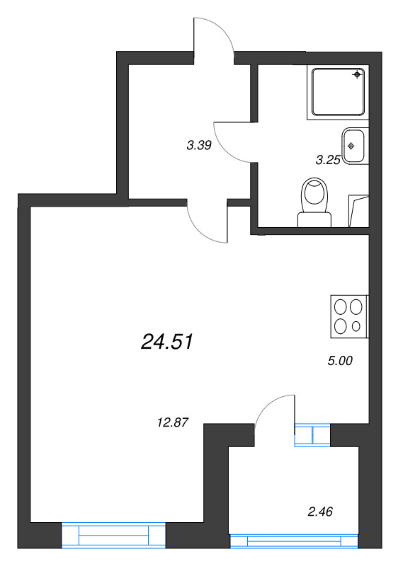 Квартира-студия, 24.51 м² в ЖК "Любоград" - планировка, фото №1