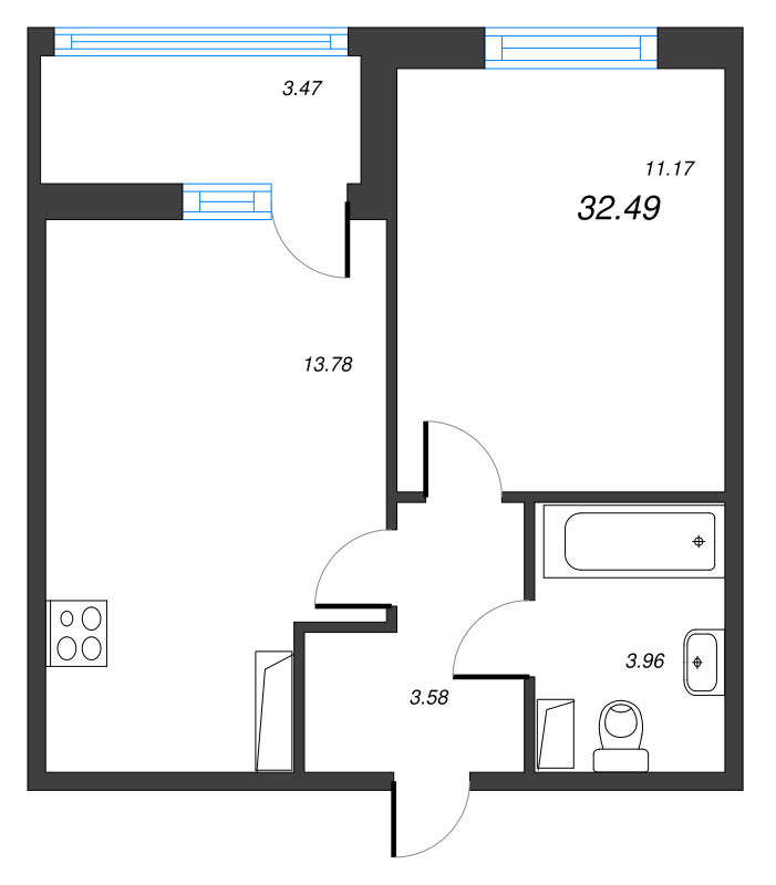 1-комнатная квартира, 32.49 м² в ЖК "Полис ЛАВрики" - планировка, фото №1