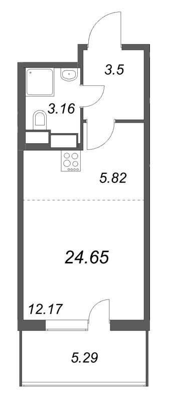 Квартира-студия, 24.65 м² в ЖК "ЮгТаун" - планировка, фото №1