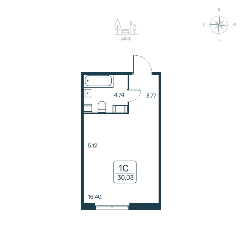 Квартира-студия, 30.03 м² в ЖК "Расцветай в Янино" - планировка, фото №1