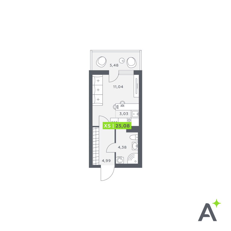 Квартира-студия, 25.38 м² в ЖК "Аквилон Verba" - планировка, фото №1