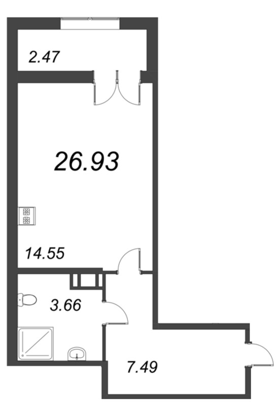 Квартира-студия, 27 м² в ЖК "Рождественский квартал" - планировка, фото №1