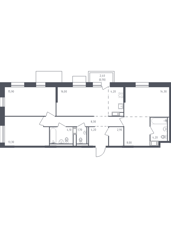 4-комнатная (Евро) квартира, 97.8 м² в ЖК "Курортный Квартал" - планировка, фото №1