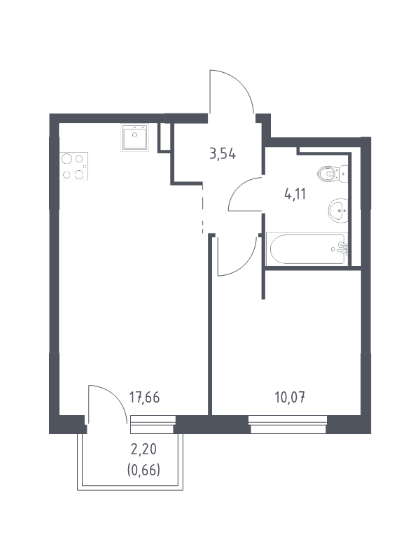 2-комнатная (Евро) квартира, 36.04 м² - планировка, фото №1