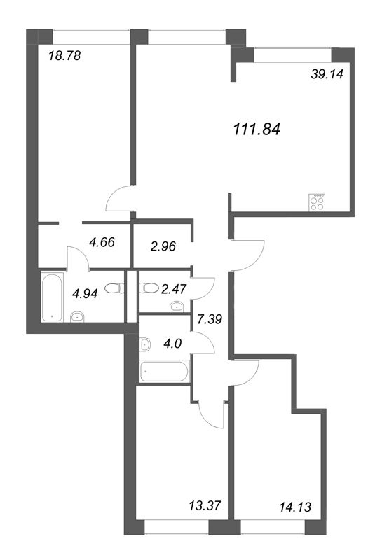 4-комнатная (Евро) квартира, 111.84 м² - планировка, фото №1