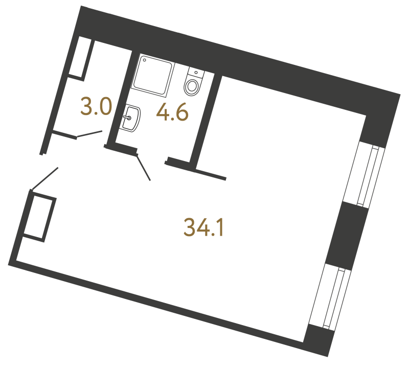 Квартира-студия, 41.7 м² в ЖК "Типография" - планировка, фото №1