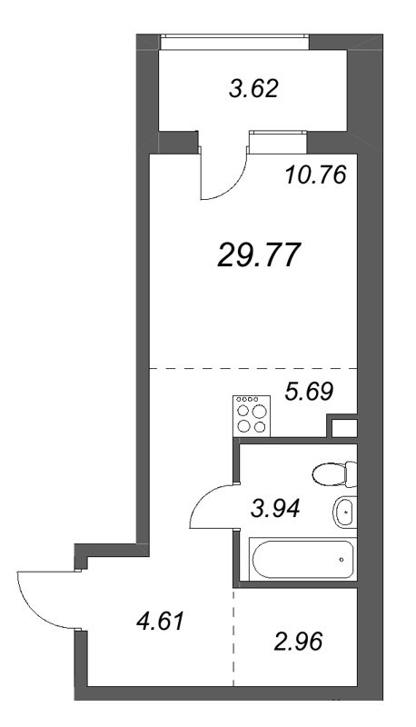 Квартира-студия, 29.77 м² в ЖК "Тишин" - планировка, фото №1