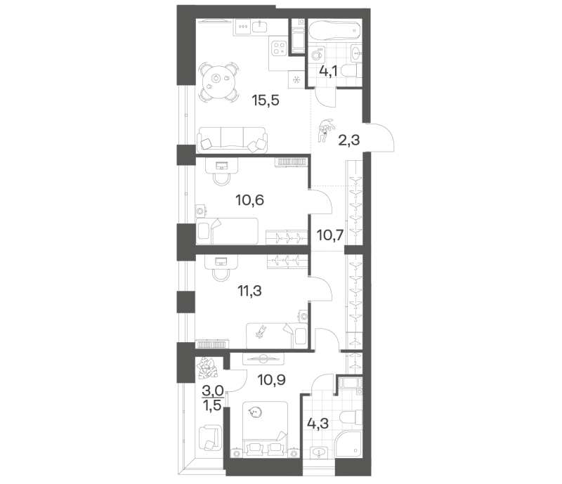 4-комнатная (Евро) квартира, 71.12 м² в ЖК "Новый Питер" - планировка, фото №1