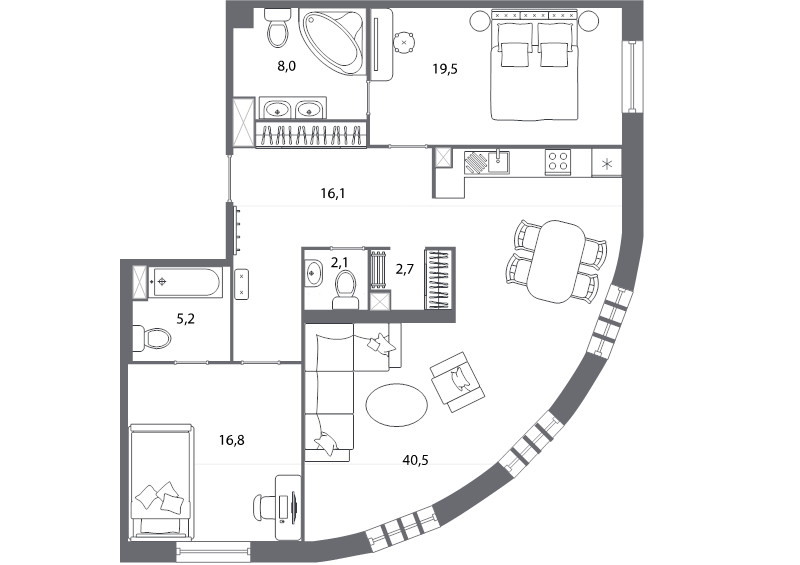 3-комнатная (Евро) квартира, 110.9 м² в ЖК "Северная корона" - планировка, фото №1