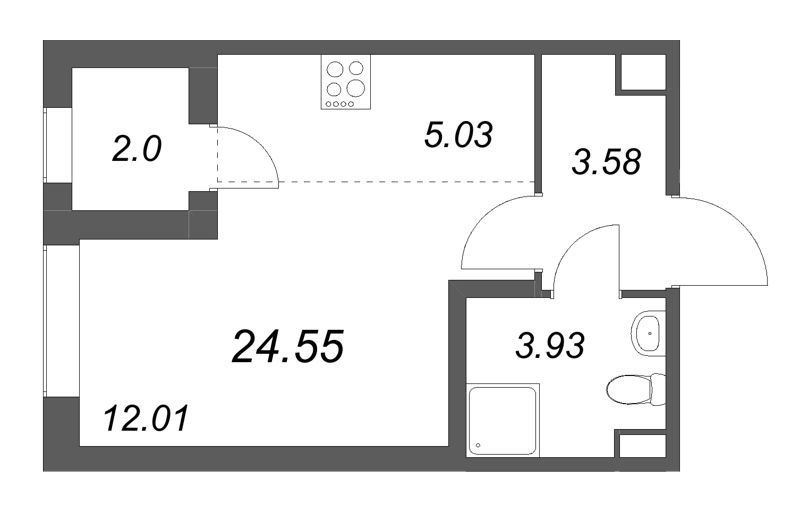 Квартира-студия, 24.55 м² в ЖК "Дубровский" - планировка, фото №1