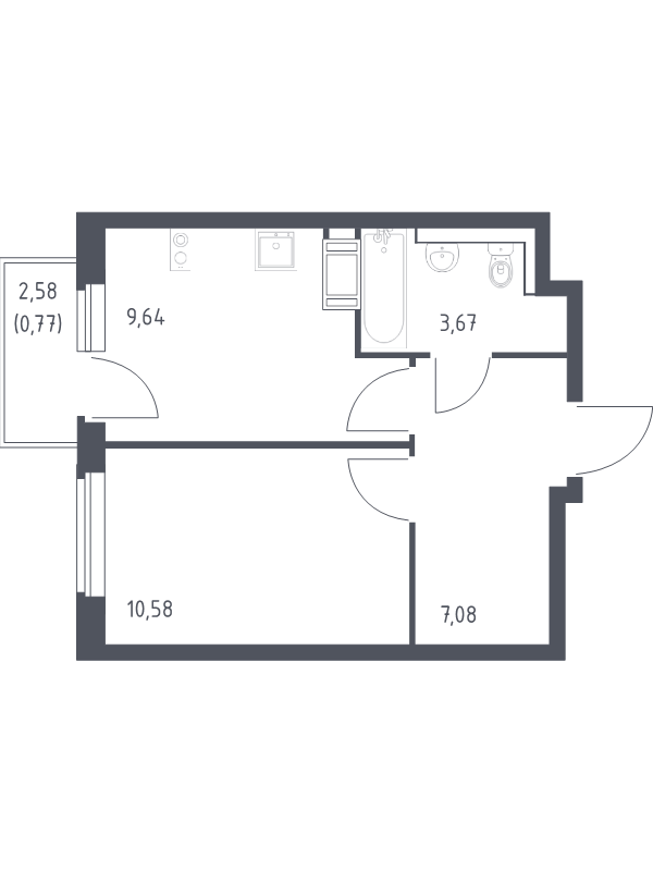 1-комнатная квартира, 31.74 м² - планировка, фото №1