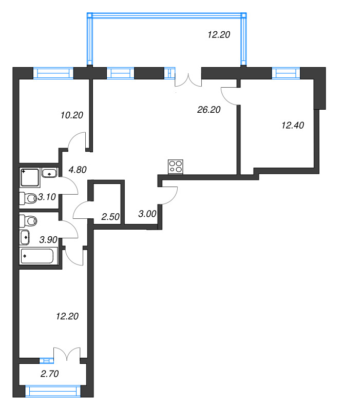 4-комнатная (Евро) квартира, 83.38 м² в ЖК "Новый Питер" - планировка, фото №1