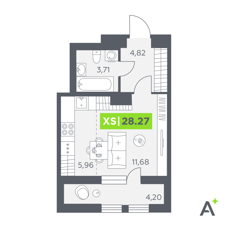 Квартира-студия, 28.27 м² - планировка, фото №1