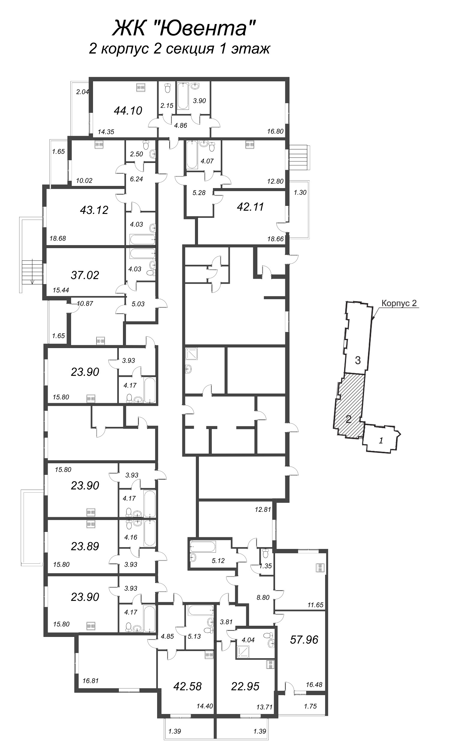 Квартира-студия, 23.89 м² в ЖК "Ювента" - планировка этажа