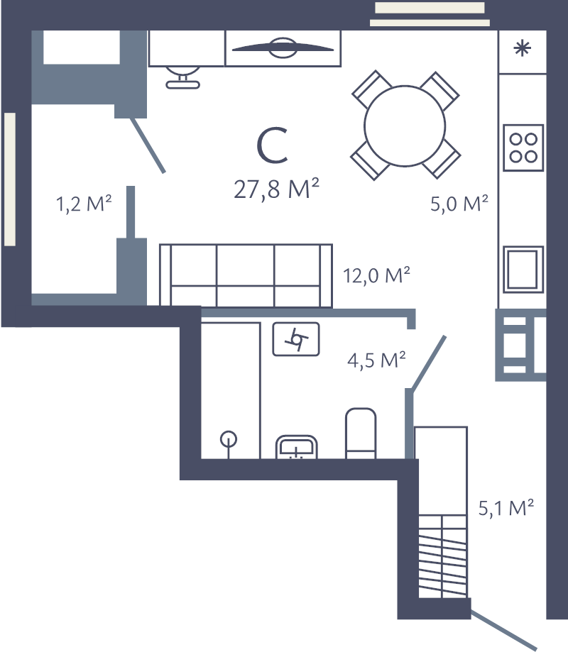 Квартира-студия, 27.8 м² в ЖК "Лендлер" - планировка, фото №1