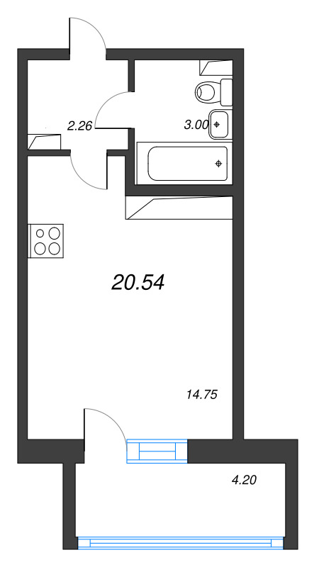 Квартира-студия, 20.54 м² в ЖК "Аэросити" - планировка, фото №1