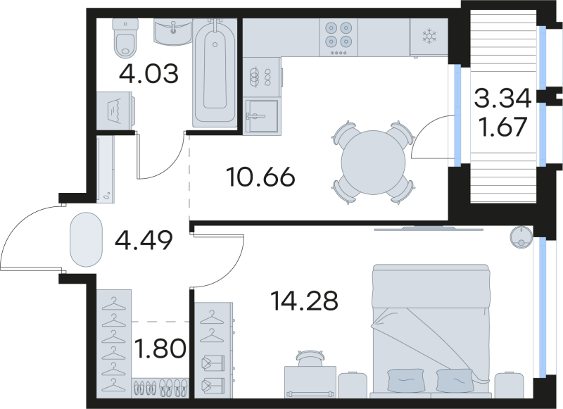 1-комнатная квартира, 36.93 м² в ЖК "GloraX Парголово" - планировка, фото №1