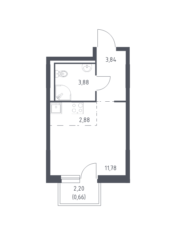 Квартира-студия, 23.04 м² в ЖК "Невская Долина" - планировка, фото №1