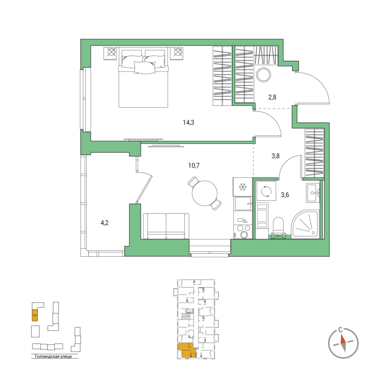 1-комнатная квартира, 37.3 м² в ЖК "Янила Форест" - планировка, фото №1