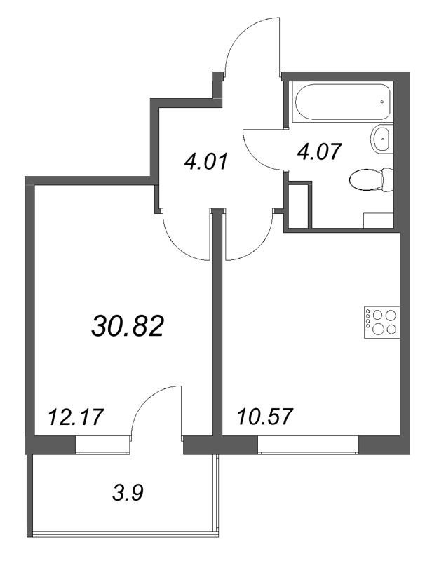 1-комнатная квартира, 30.82 м² в ЖК "Любоград" - планировка, фото №1