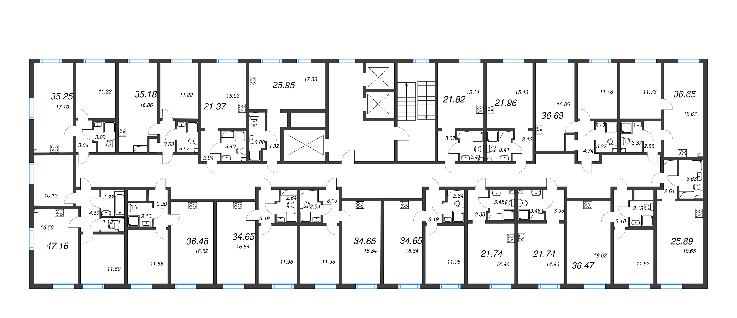 Квартира-студия, 21.37 м² в ЖК "Морская миля" - планировка этажа