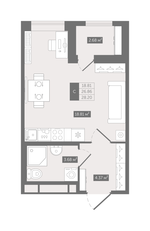 1-комнатная квартира, 37.07 м² в ЖК "UP-квартал "Воронцовский"" - планировка, фото №1
