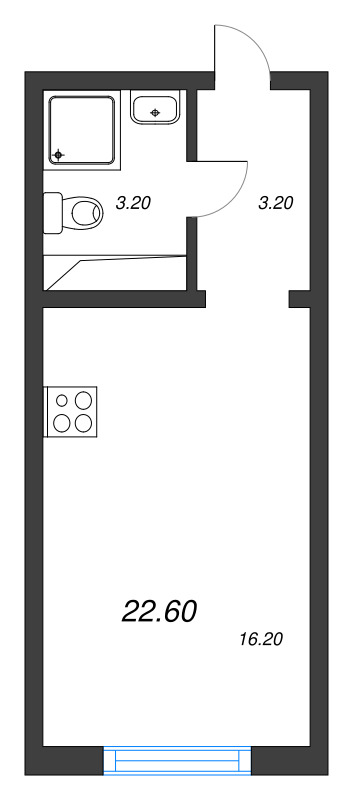 Квартира-студия, 22.6 м² в ЖК "Ручьи" - планировка, фото №1