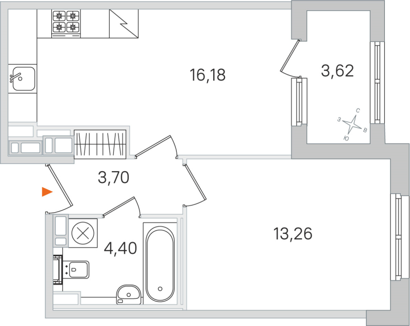2-комнатная (Евро) квартира, 37.54 м² в ЖК "Дубровский" - планировка, фото №1