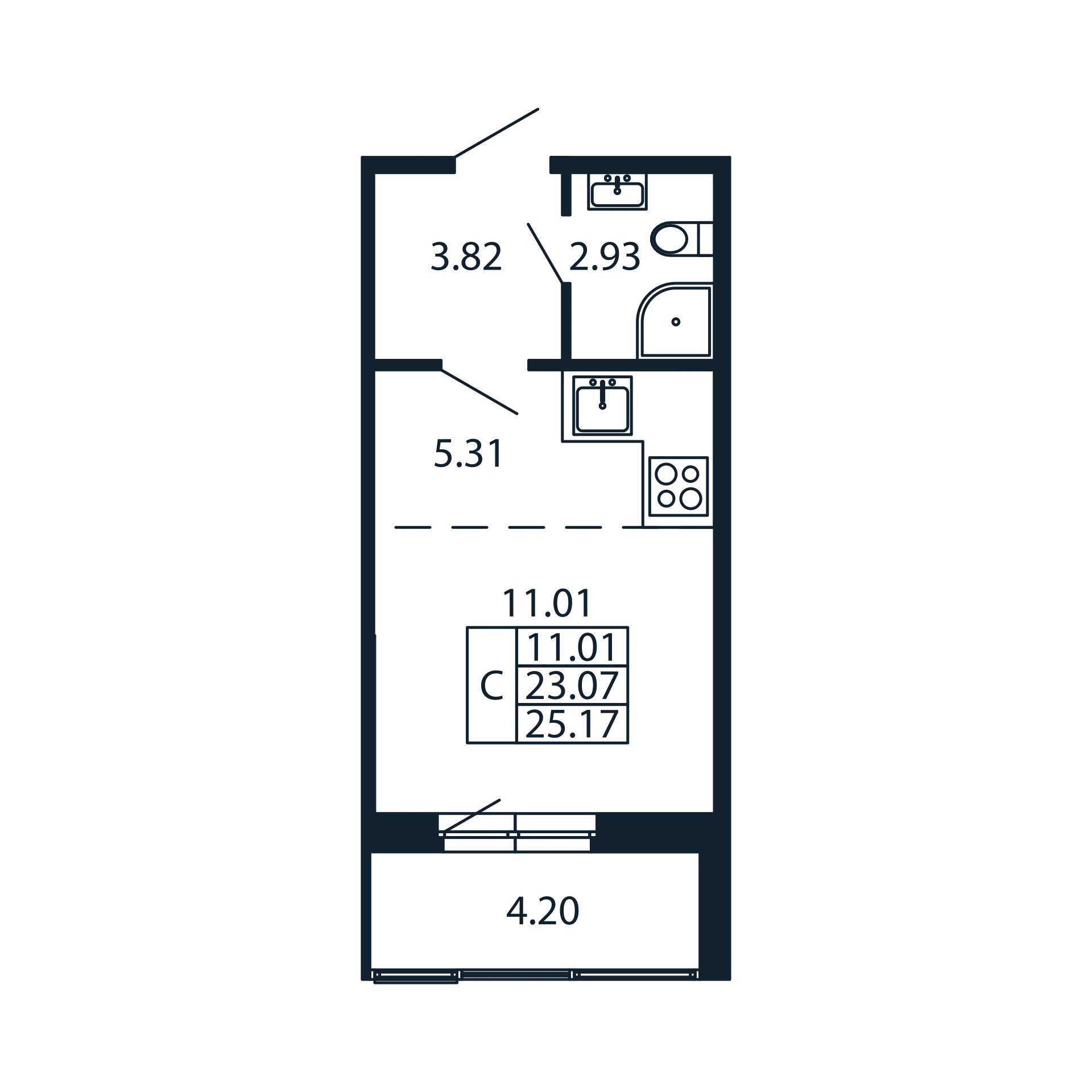 Квартира-студия, 23.07 м² в ЖК "Полис Новоселье" - планировка, фото №1
