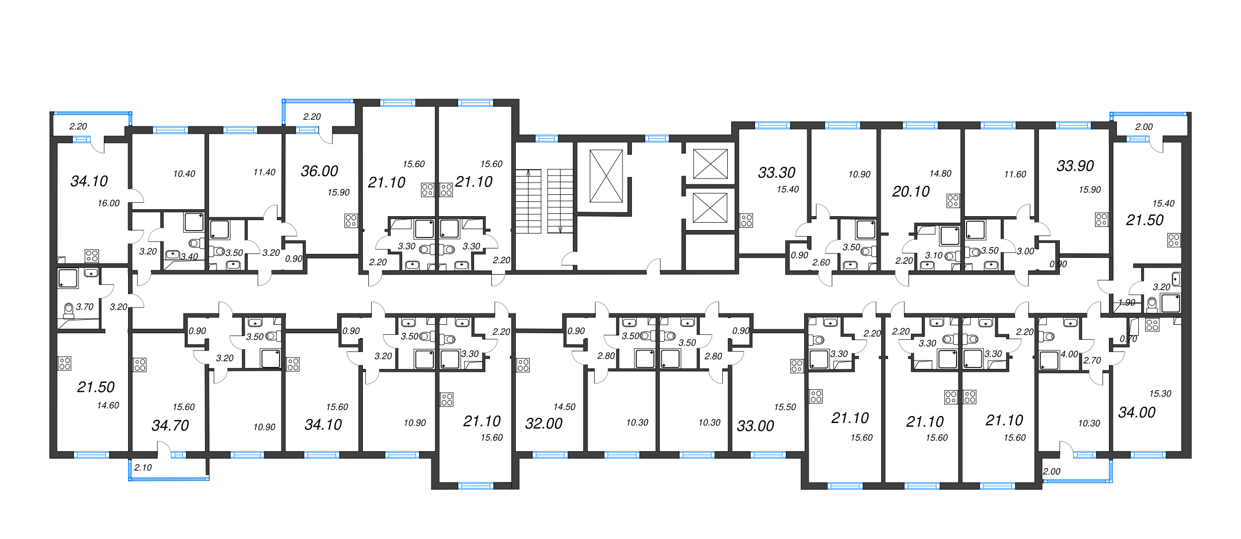 Квартира-студия, 21.1 м² в ЖК "Дыбенко Парк" - планировка этажа