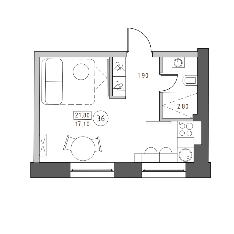 Квартира-студия, 21.8 м² в ЖК "Швецова 4" - планировка, фото №1