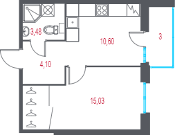 1-комнатная квартира, 34.71 м² в ЖК "Город-спутник Южный" - планировка, фото №1