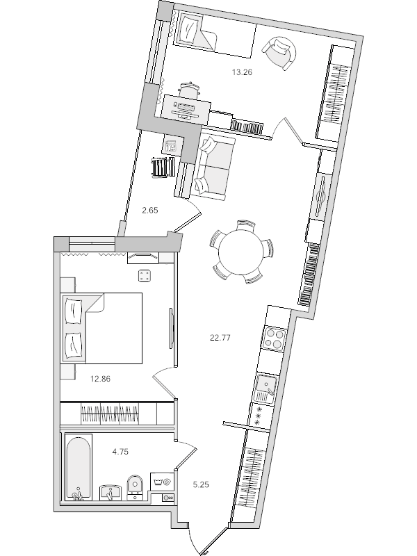 3-комнатная (Евро) квартира, 61.54 м² в ЖК "Город Первых" - планировка, фото №1