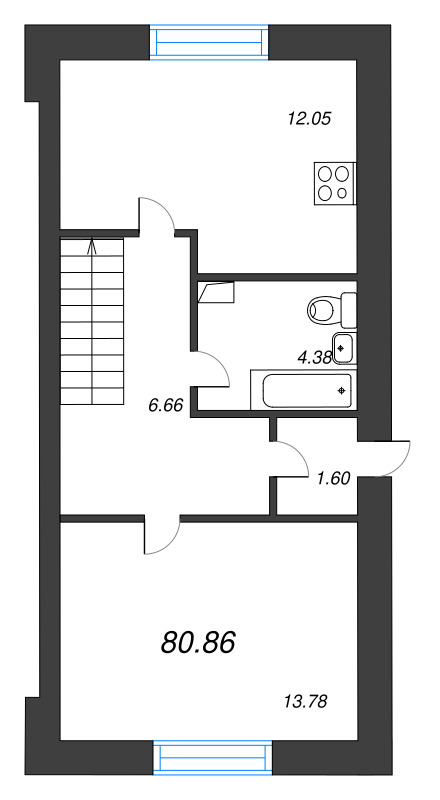 4-комнатная квартира, 80.86 м² в ЖК "Фёдоровское" - планировка, фото №1